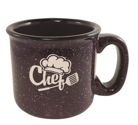 Santa Fe 15oz speckled/plum mug with black rim - Etched