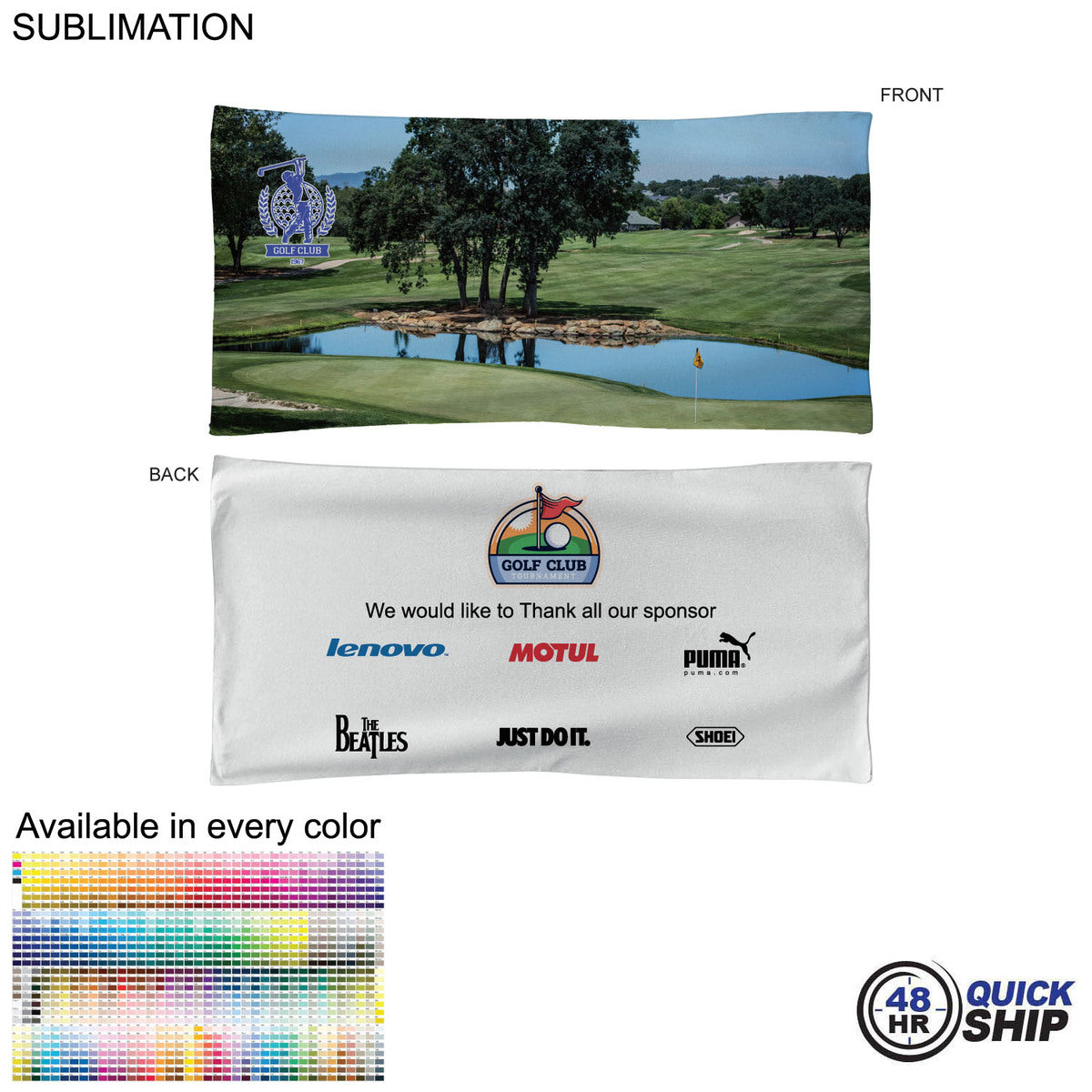 48 Hr Quick Ship - Golf Caddie Tournament Towel in Microfiber Terry, 20"x40", Sublimated 2 sides