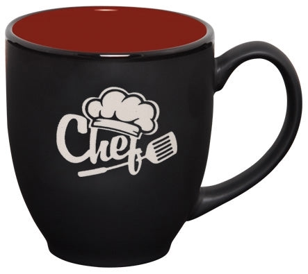 Bistro 16oz 2tone black/red mug in Ripple gift box - Etched