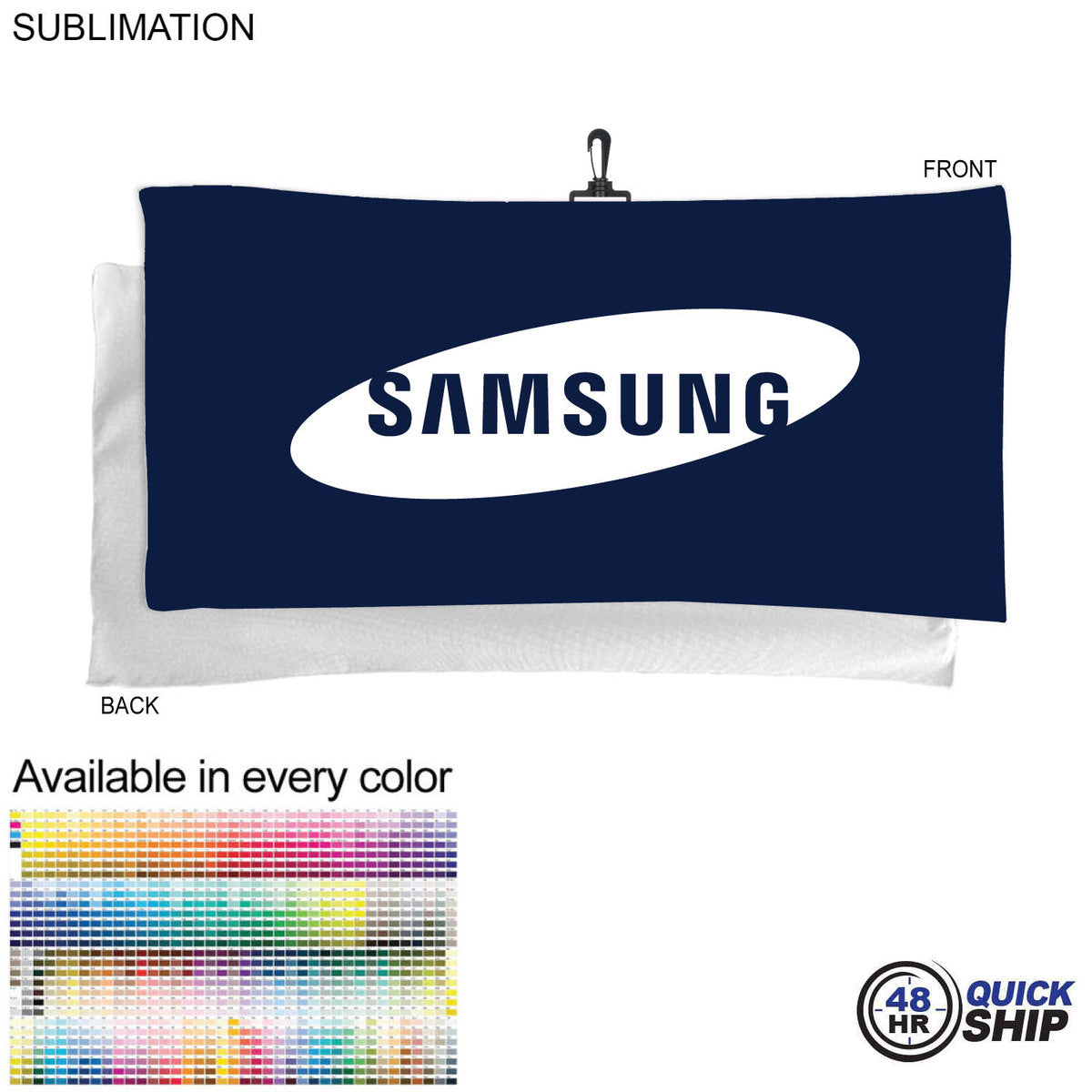 48 Hr Quick Ship - Oversized Golf Towel in Microfiber Terry, 20x40, with Black Hook, Sublimated