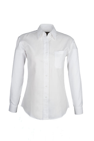 Ladies Cotton/Polyester Cvc Oxford Long Sleeve Shirt (White) (XS-3XL)