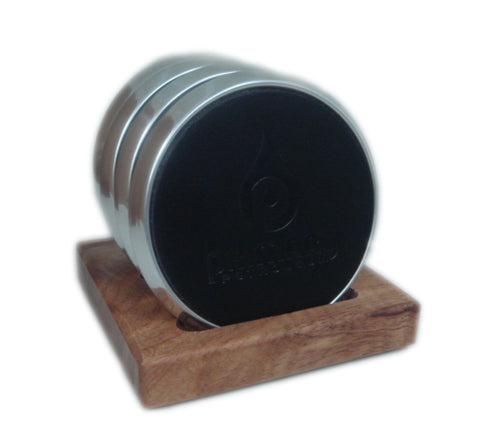 S/4 stand up silver coaster with oak holder