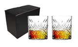 ~Timeless Whiskey 11.75 oz clear glass tumbler S/2 in a Mystique black gift box