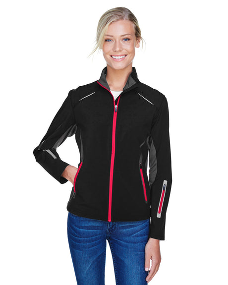 NORTH END SPORT RED Ladies' Pursuit Three-Layer Light Bonded Hybrid Soft Shell Jacket with Laser Per