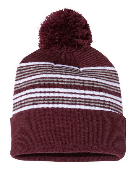 000466 Sportsman 12" Striped Pom-Pom Knit Beanie
