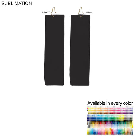 Colored Velour Terry Cotton Blend Golf Towel, Finished size 5x18, Trifold Grommet and Hook