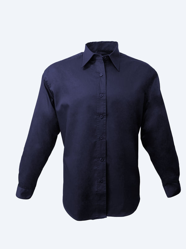 LADIES COTTON BLEND COLOR MATCHING BUTTONS DRESS SHIRTS Long Sleeve(Navy) (XS-3XL)