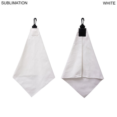 Microfiber Suede Shammy Golf Towel, Triangle Shape, 11x17, Folded with Black Swivel Hook, Sublimated