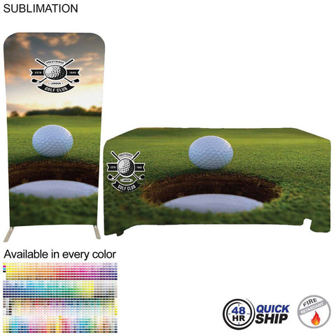 48 Hr Quick Ship - Tradeshow Booth Package Sleek,3'W EuroFit Display and 6' Sublimated Tablecloth