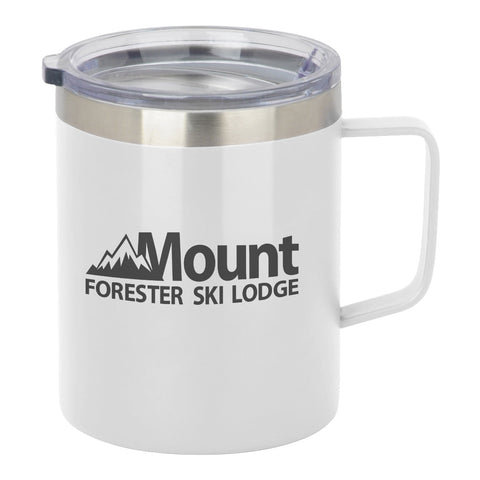 Frontier 12oz stainless steel slim double wall mug glossy white with clear lid