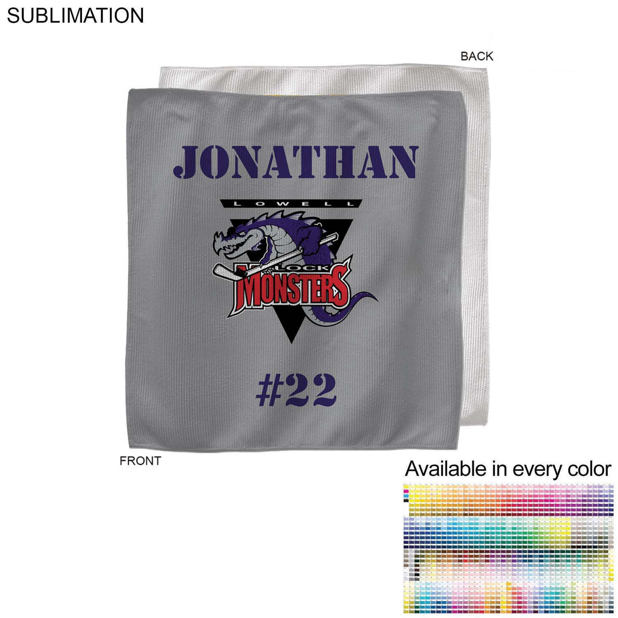 Team Towel in Microfiber Dri-Lite Terry, 15x15, Sublimated sweat towel