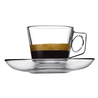 Vela Espresso Set 2.75oz sq handled mug and saucer clear glass