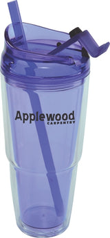 Outback 22oz double wall clear/purple tumbler with purple straw