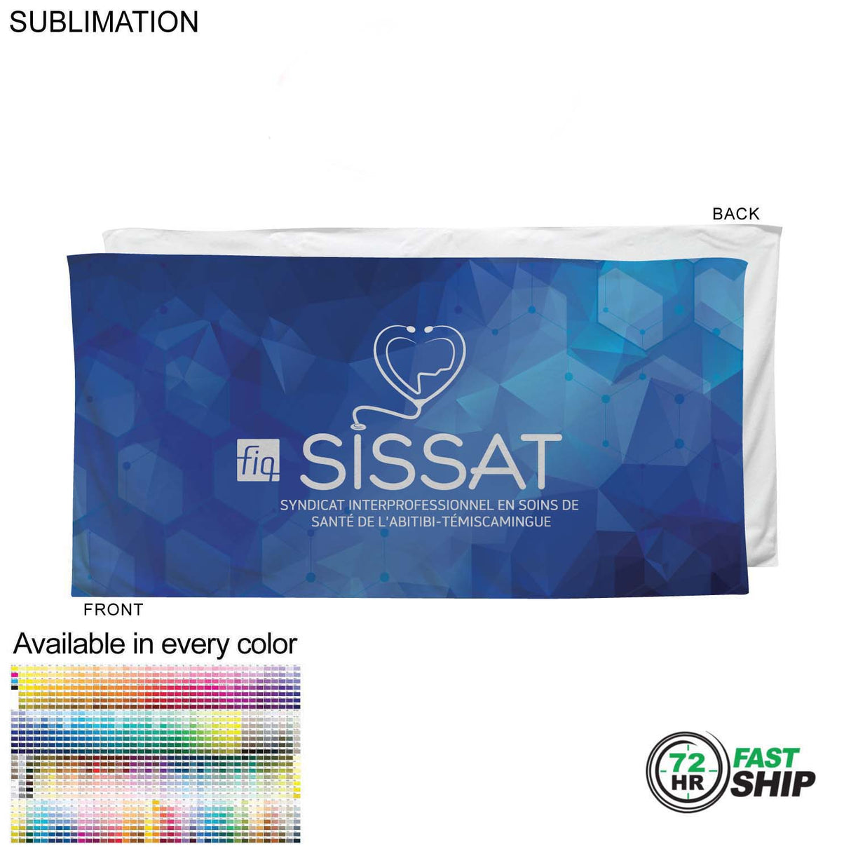 Heaviest Weight, Plush Velour Terry Cotton Blend Beach Towel, 30x60, Sublimated Logo Edge to Edge