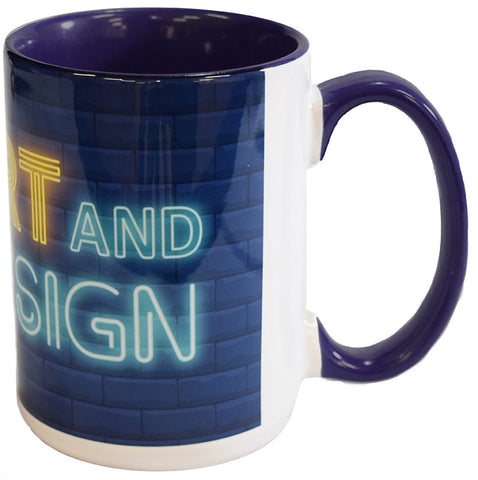 The Full Hinton 14oz 2tone white/cobalt Sublimation mug in Ripple brown gift box