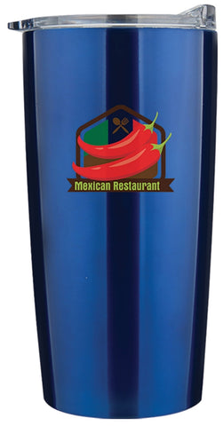 Airdrie 20oz double wall vacuum stainless steel travel tumbler glossy blue - Digital Print