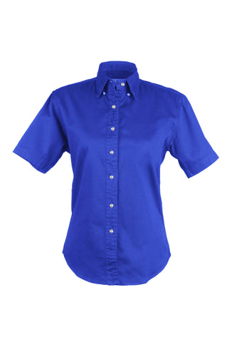 Ladies EASY CARE COTTON BLEND DRESS SHIRTS Short Sleeve(BLUE) (XS-3XL)