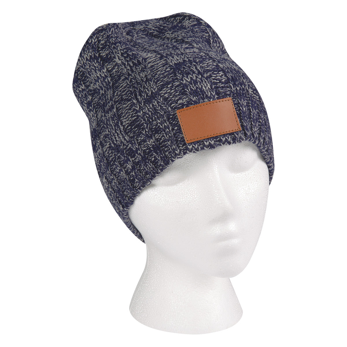 Knit Beanie With Leather Tag