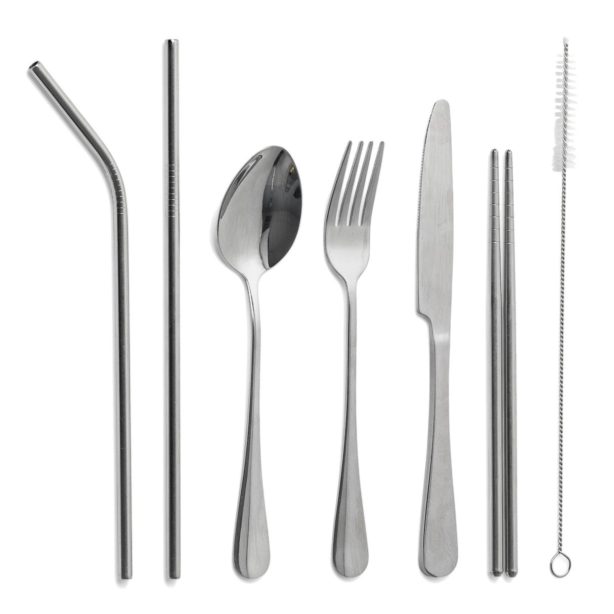 Personal Cutlery Set of 8, Stainless Steel with Carry Case, grey