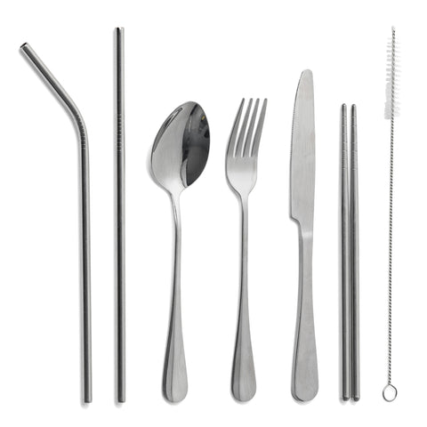 Personal Cutlery Set of 8, Stainless Steel with Carry Case, grey