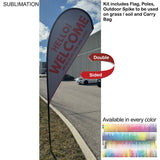 9' Small Tear Drop Flag Kit, Full Color Graphics Double Sided, Outdoor Spike base and Bag Included