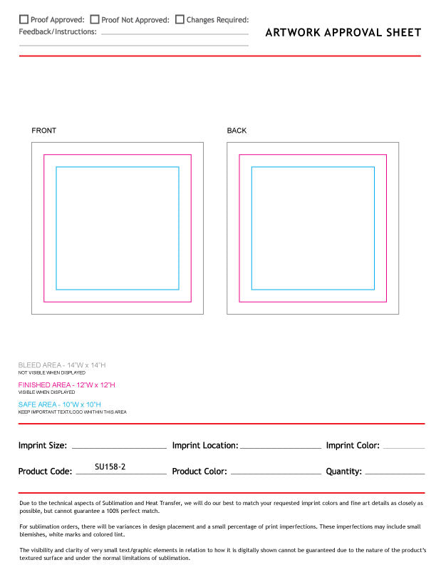 72 Hr Fast Ship - Sublimated Throw Cushion, 12x12, Invisible Zipper Closure, Removable insert