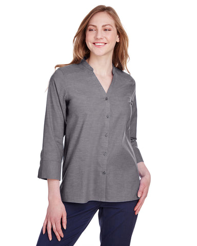 DEVON AND JONES Ladies' Crown Collection® Stretch Pinpoint Chambray 3/4 Sleeve Blouse