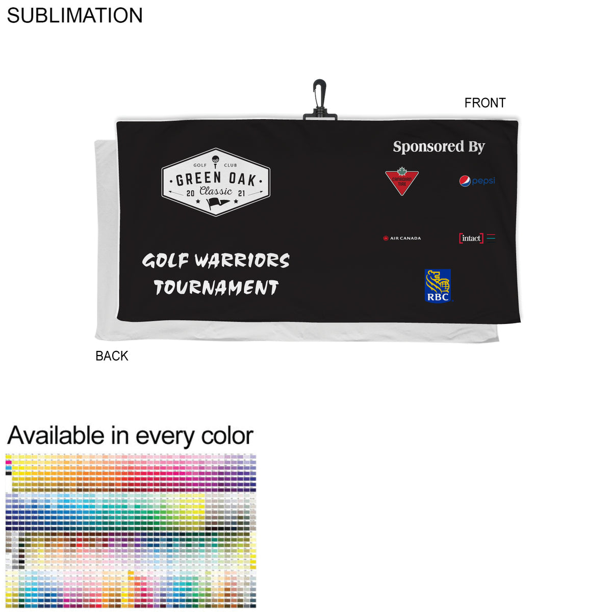 Oversized Golf Towel in Plush, Soft Velour Terry, 24x48, with Black Swivel Hook, Sublimated 1 side