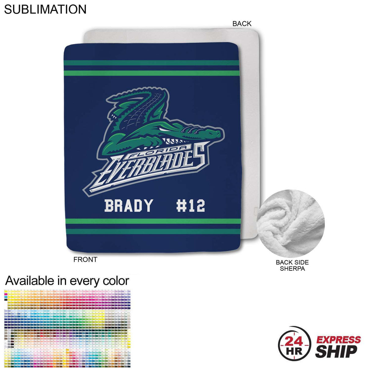 24 Hr Express Ship - Team Blanket in Plush Sherpa Faux Wool Lined Micro Mink, 50x60, Couch size