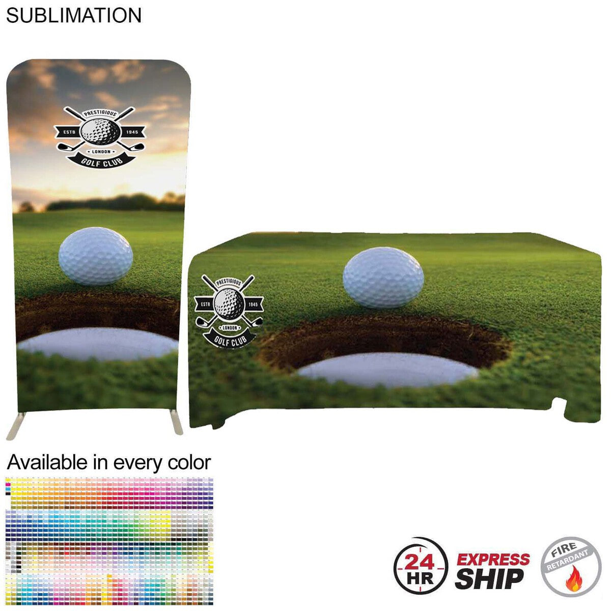 24 Hr Express Ship- Tradeshow Booth Package Sleek, 3'Wide EuroFit Display & 6' Sublimated Tablecloth