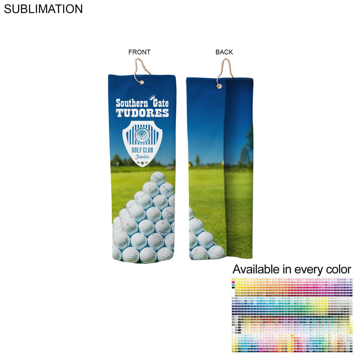 Microfiber Dri-Lite Terry Golf Towel, Finished size 5x15, Trifold Grommet & Hook, Sublimated