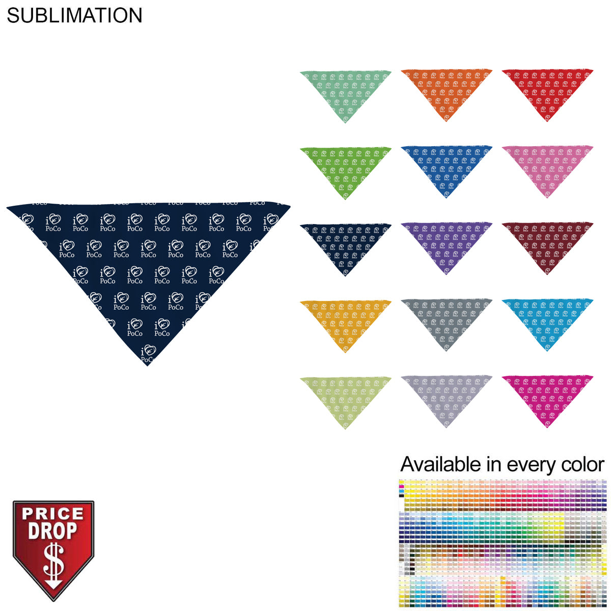48 Hr Quick Ship - Team building Colored Triangle Bandanna, 32"x22"x22", Sublimated Edge to Edge