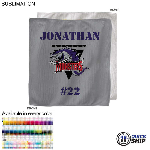 48 Hr Quick Ship - Team Towel in Microfiber Dri-Lite Terry, 15x15, Sublimated sweat towel