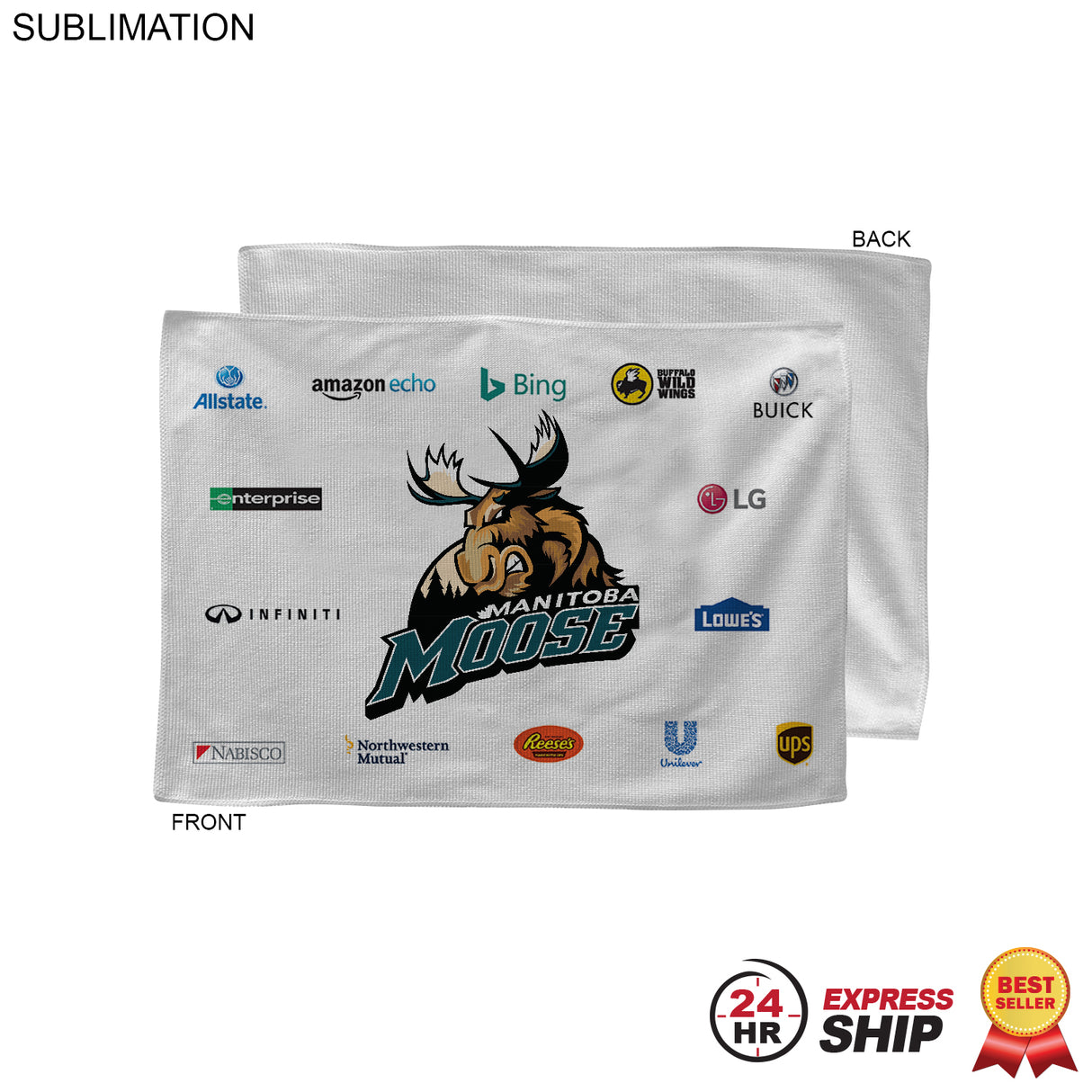 24 Hr Express - White Microfiber Dri-Lite Terry Sponsorship Rally Towel, 12x18, Sublimated