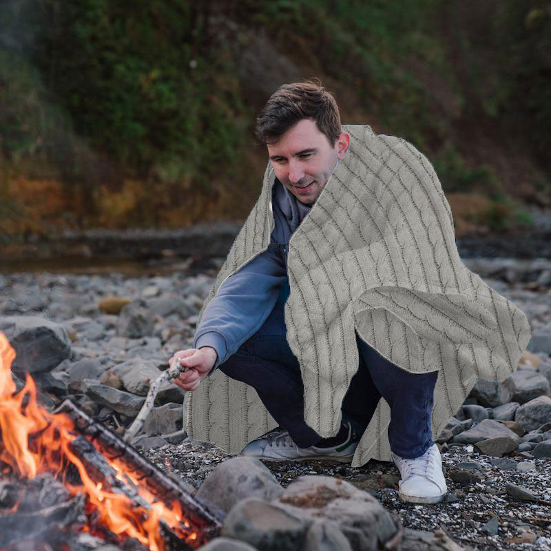 Cable Knit Chenille Sherpa Throw, with Lasered logo patch, NO SETUP CHARGE