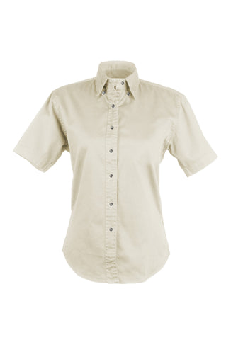 Ladies EASY CARE COTTON BLEND DRESS SHIRTS Short Sleeve(STONE) (XS-3XL)