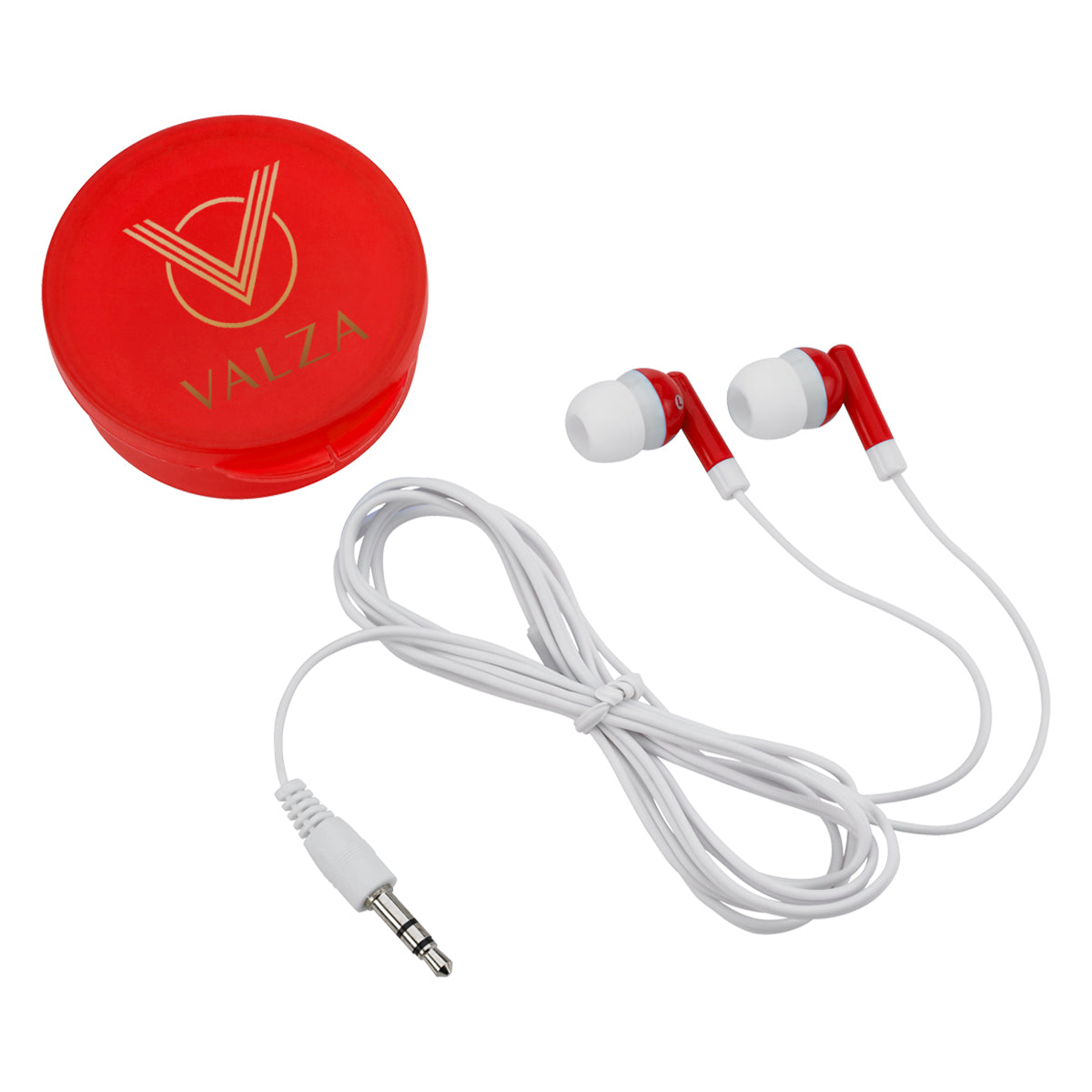 Earbuds In Round Plastic Case