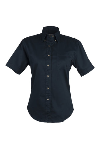 Ladies 100% Cotton Twill Short Sleeve Shirt (Navy Blue) (XS-2XL)