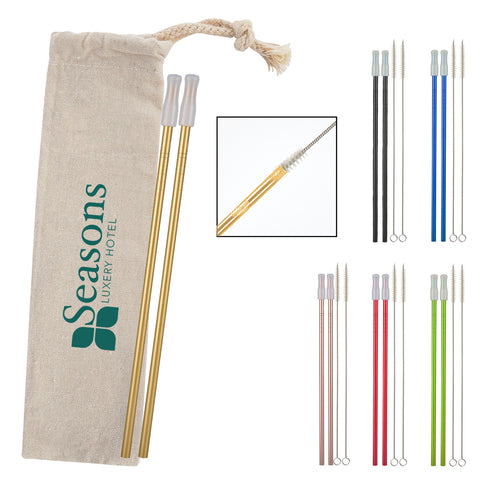 2- Pack Park Avenue Stainless Straw Kit With Cotton Pouch
