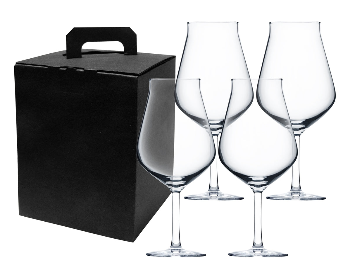 ~Hugo 14oz clear stemmed craft beer glass S/4 in a Noir box