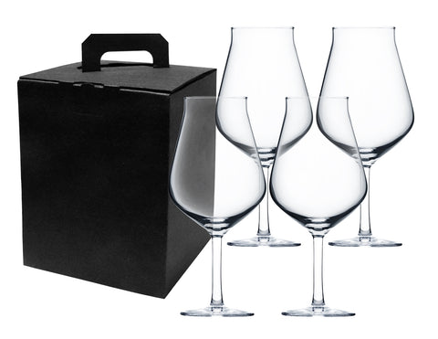 ~Hugo 14oz clear stemmed craft beer glass S/4 in a Noir box