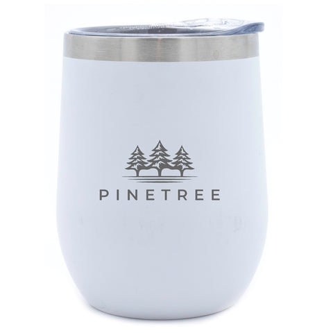 Carolina 12oz stemless vacuum insulated steel cup, matte white w/clear lid