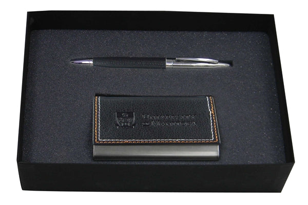 Black Executive card holder & Leather Croco pen Set