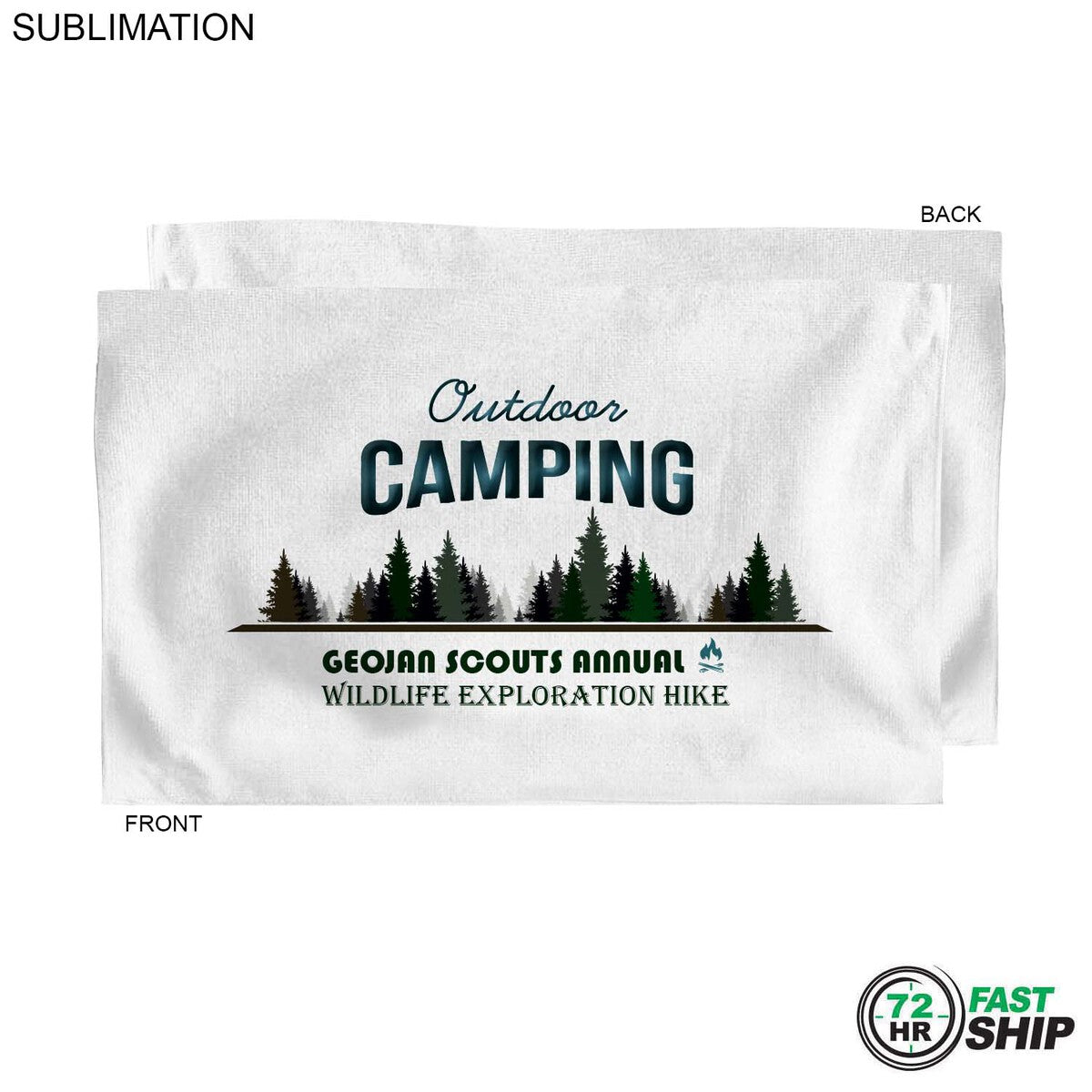 72 Hr Fast Ship - Microfiber Dri-lite Terry Sports, Hand, Gym White Towel, 15x25, Sublimated