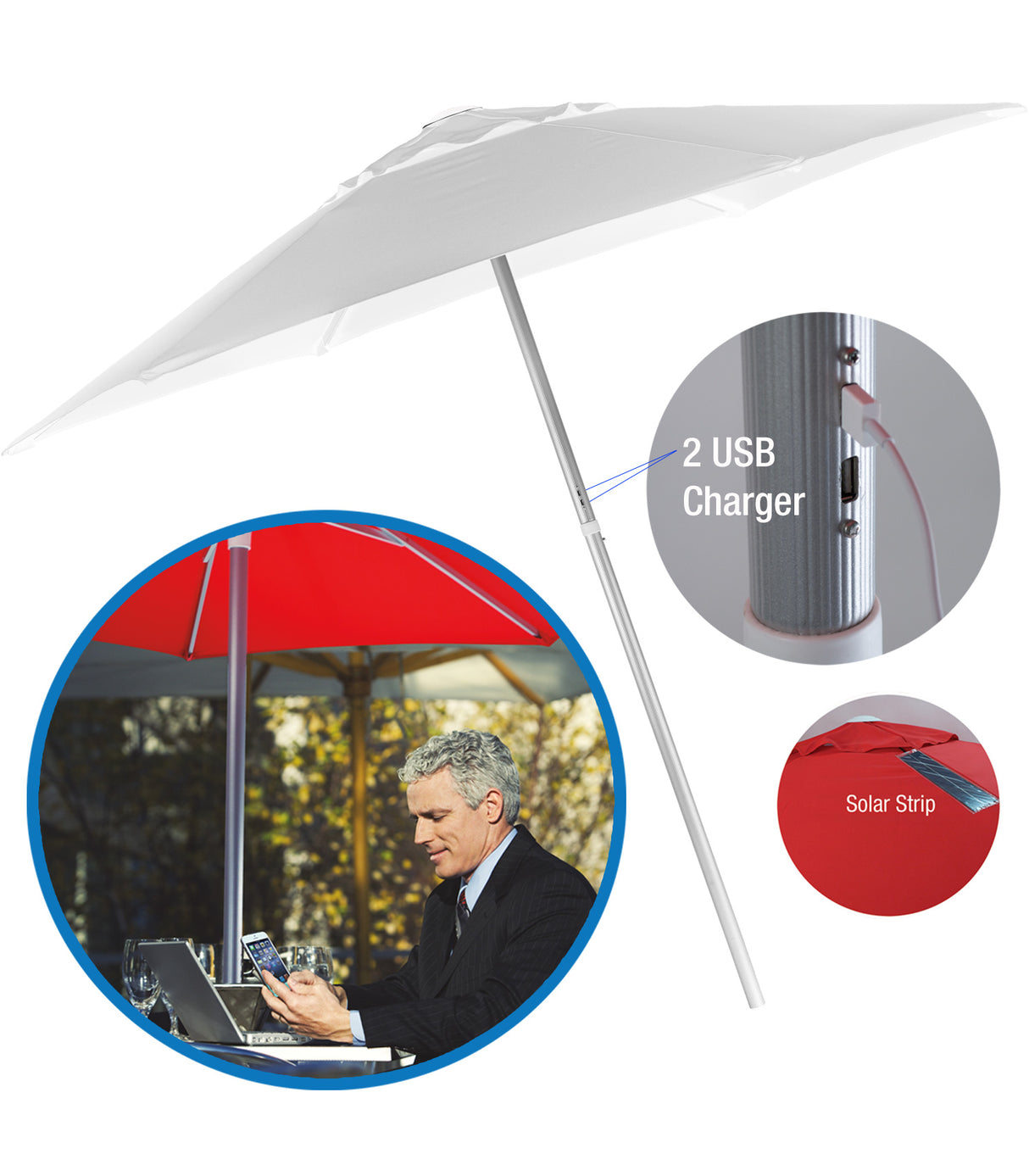 7' Solar USB Market Umbrella