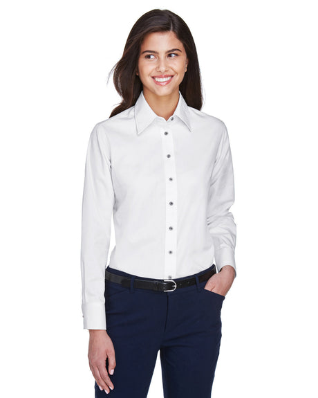 Harriton Ladies' Easy Blend? Long-Sleeve Twill Shirt with Stain-Release
