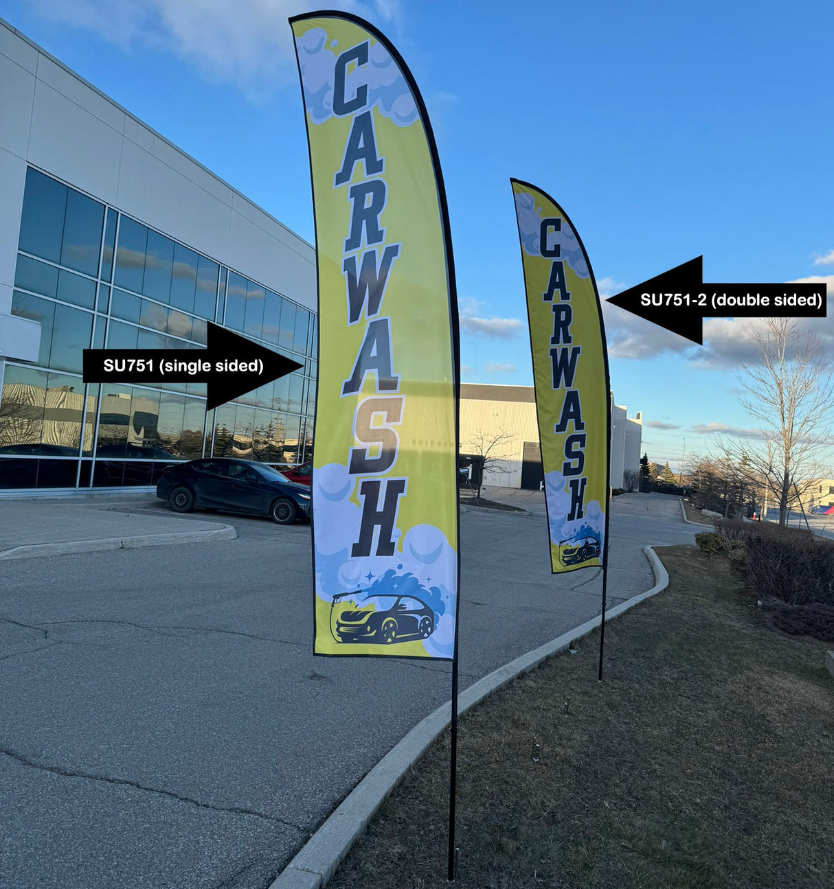 13' Medium Feather Flag Kit, Full Color Graphics Double Sided, Outdoor Spike base and Bag Included