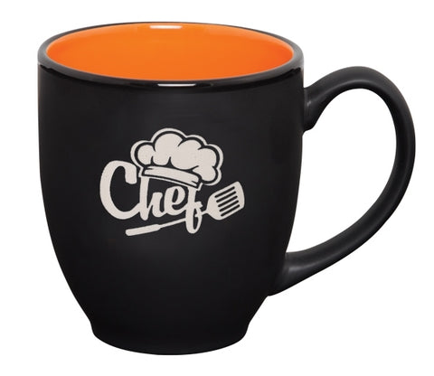 Bistro 16oz 2tone black/orange mug in Ripple gift box - Etched