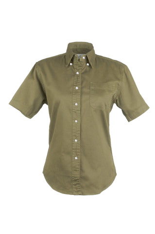 Ladies 100% Cotton Twill Short Sleeve Shirt (Beige) (XS-2XL)