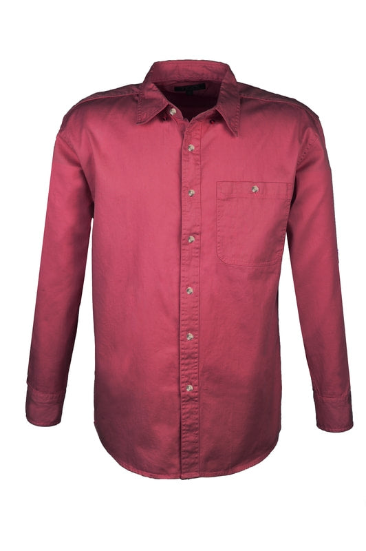 Men's 100% Cotton Twill Long Sleeve Shirt (Mulberry Red) (XS-5XL)